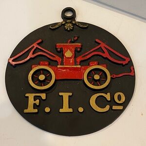 Cast Metal Fireman FIC Firefighter Insurance Company Plaque VTG